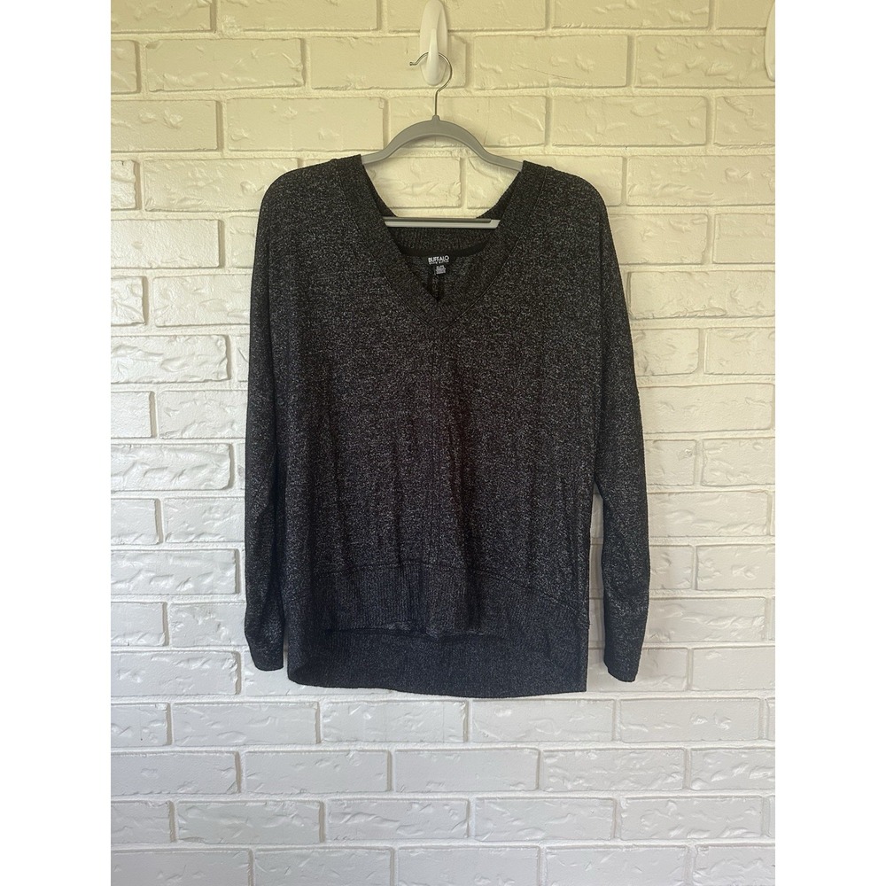 Buffalo David Bitton Women's Soft And Cozy V-Neck Long Sleeve Top BLACK  Size XL